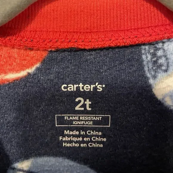 Carter's Toddler Boy's 2T Football Print Fleece Footed Pajama Sleeper Sport PJs - Picture 4 of 6